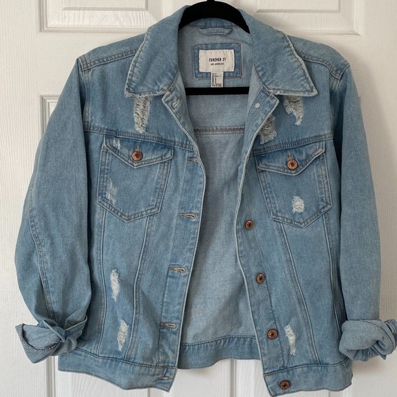 Forever21 Distressed Boxy *Super Soft* Jean Jacket - Picture 1 of 6